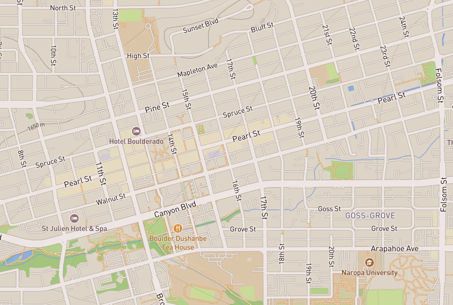 Street map of Boulder, Colorado