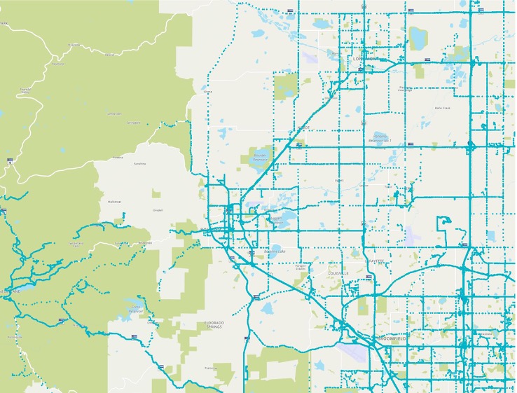 A road-network coverage map showing streets driven across a metro area