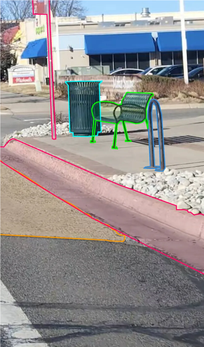 Field Asset Inspection — detections outlined on a street frame